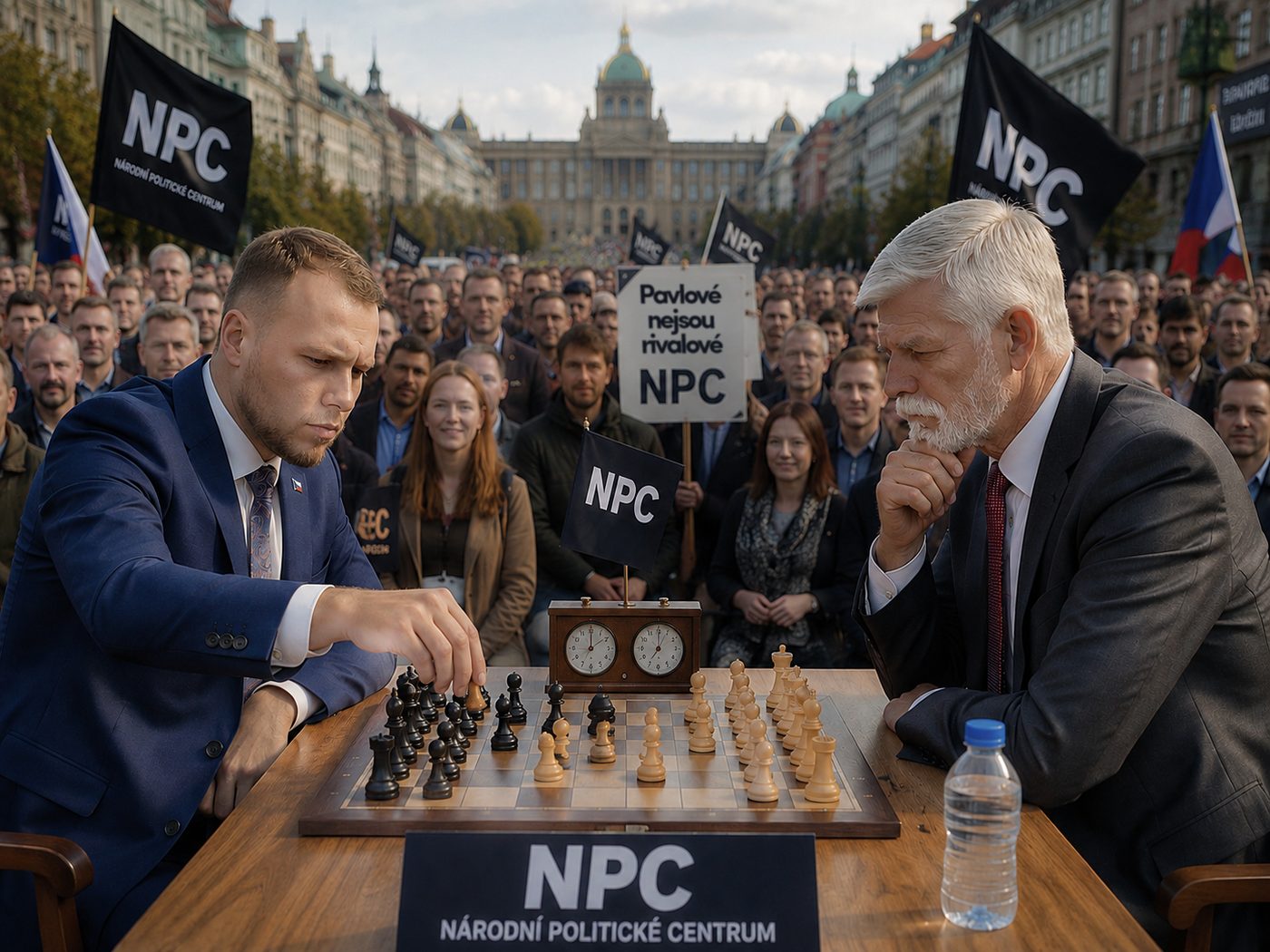 Šachová partie Lukáše Pavla s prezidentem na Václavském náměstí
